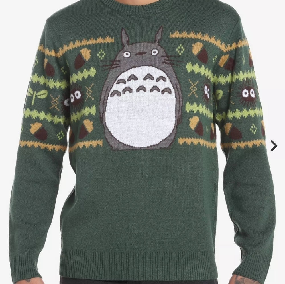 Green Totoro Knit Pattern Sweater Small Medium Hot Topic Unisex